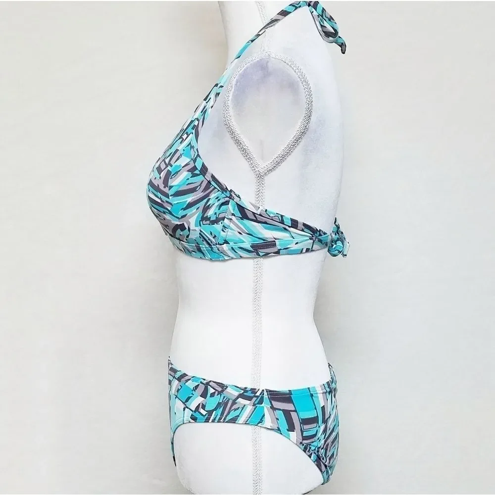 CALVIN Klein Low Rise Blue Triangle Halter Bikini